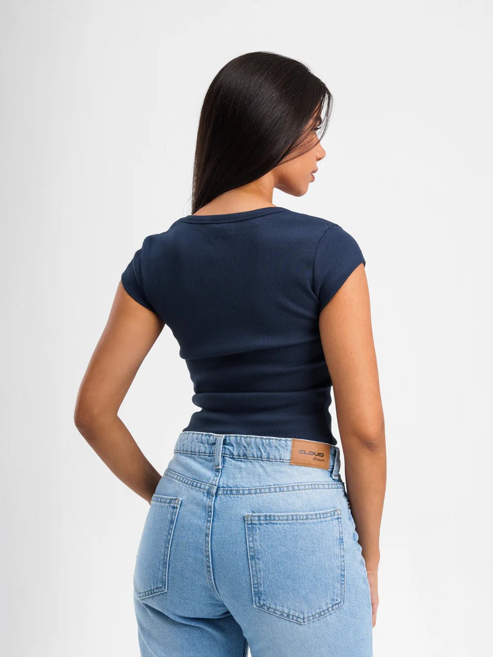 Top côtelé à col U à manches courtes - ELEM