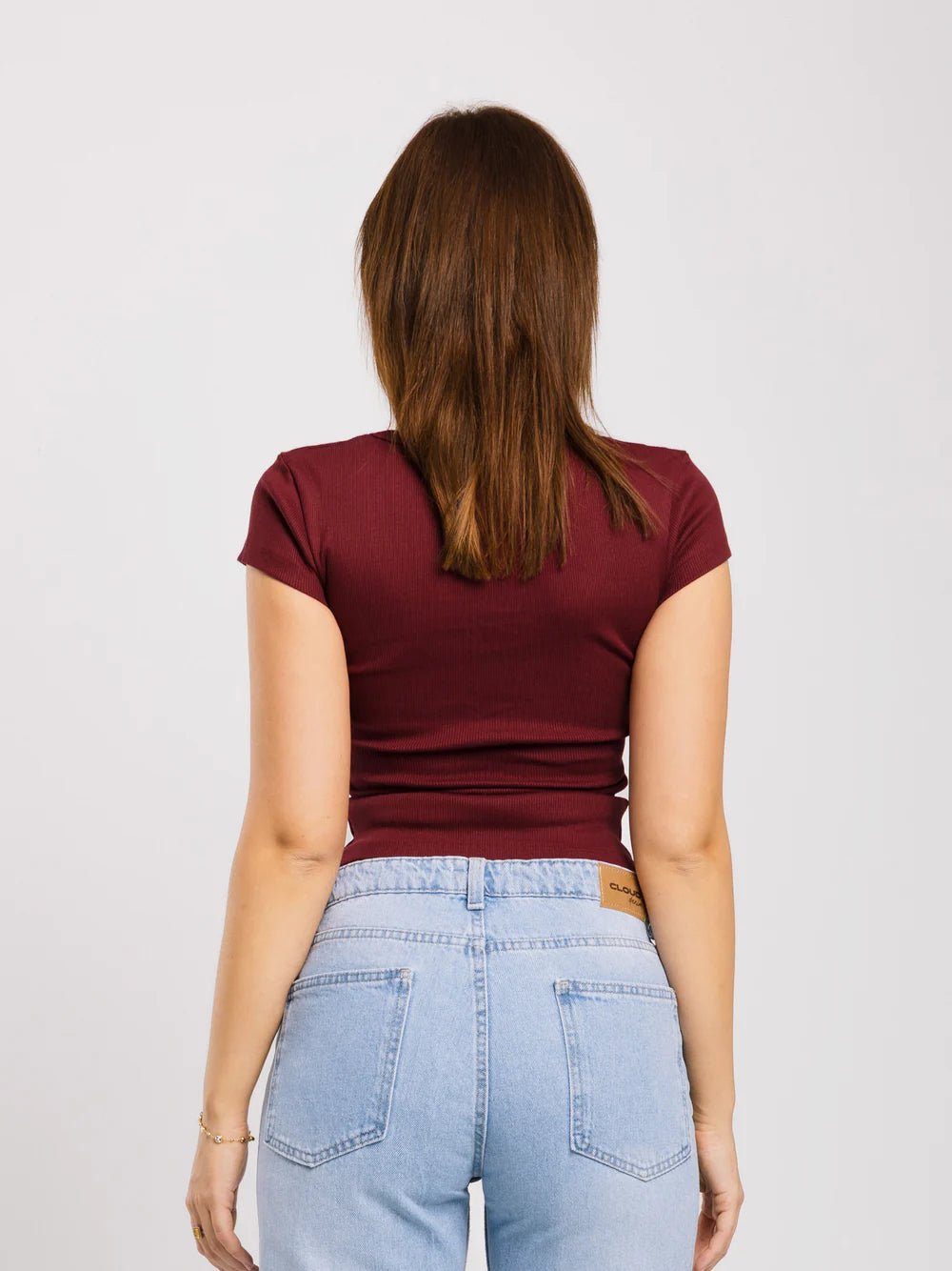 Top côtelé à col U à manches courtes - ELEM