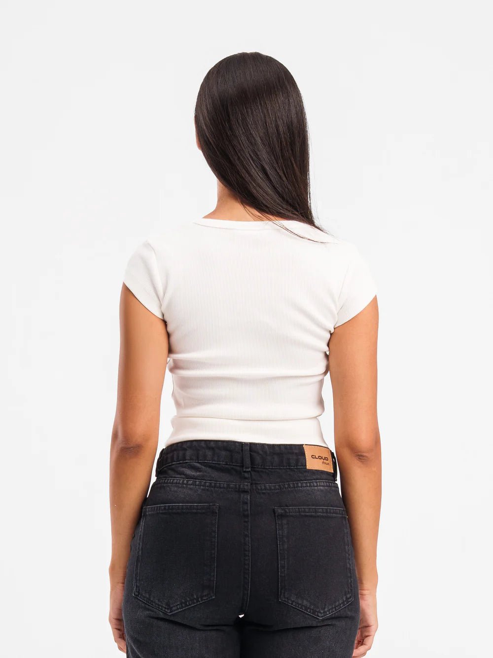 Top côtelé à col U à manches courtes - ELEM