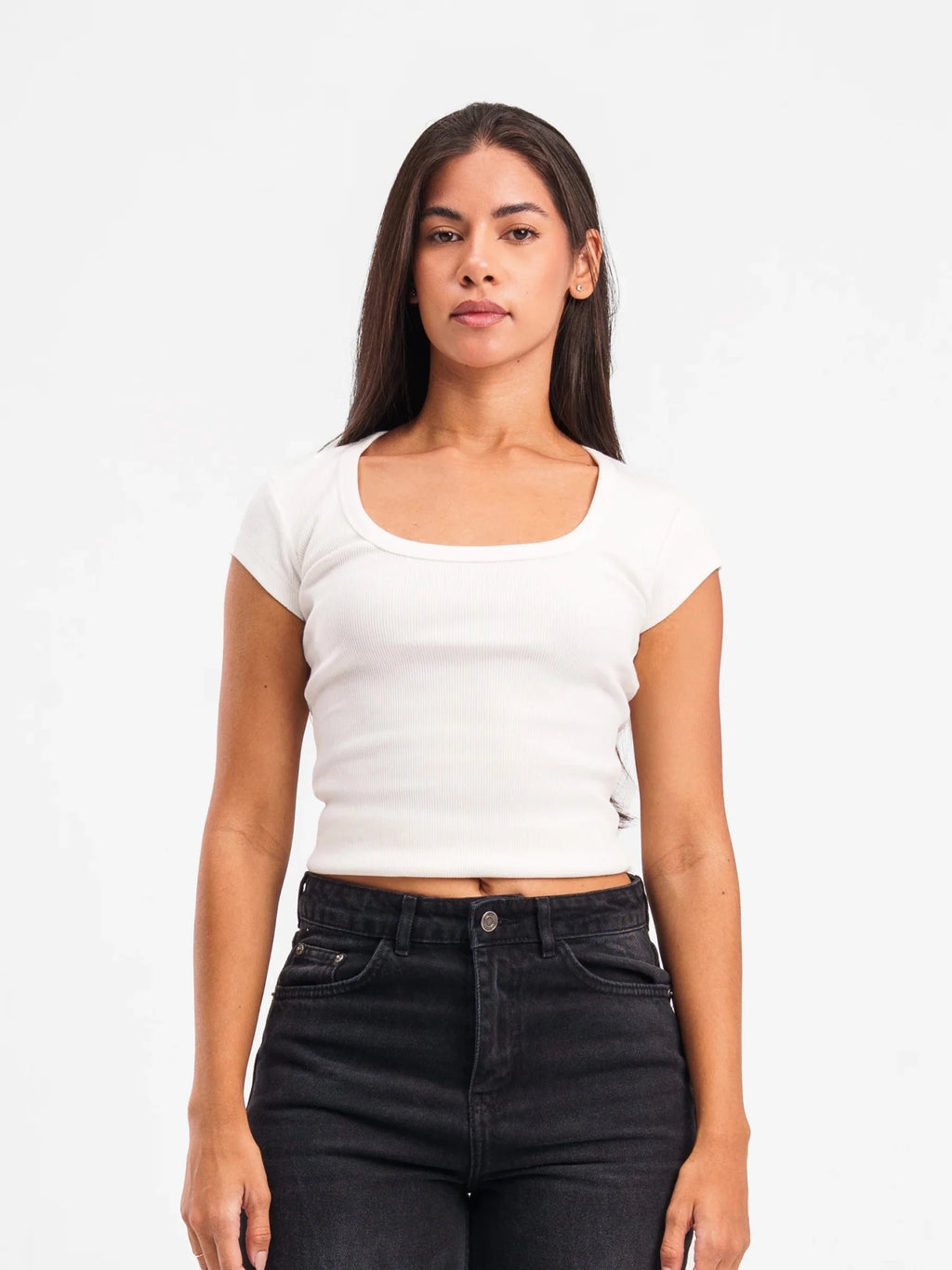 Top côtelé à col U à manches courtes - ELEM