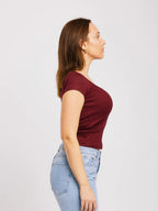 Top côtelé à col U à manches courtes - ELEM