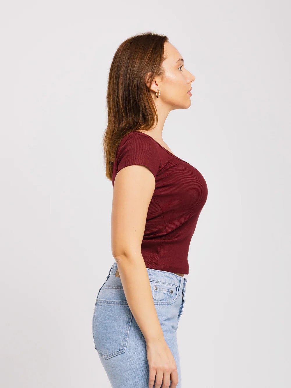 Top côtelé à col U à manches courtes - ELEM