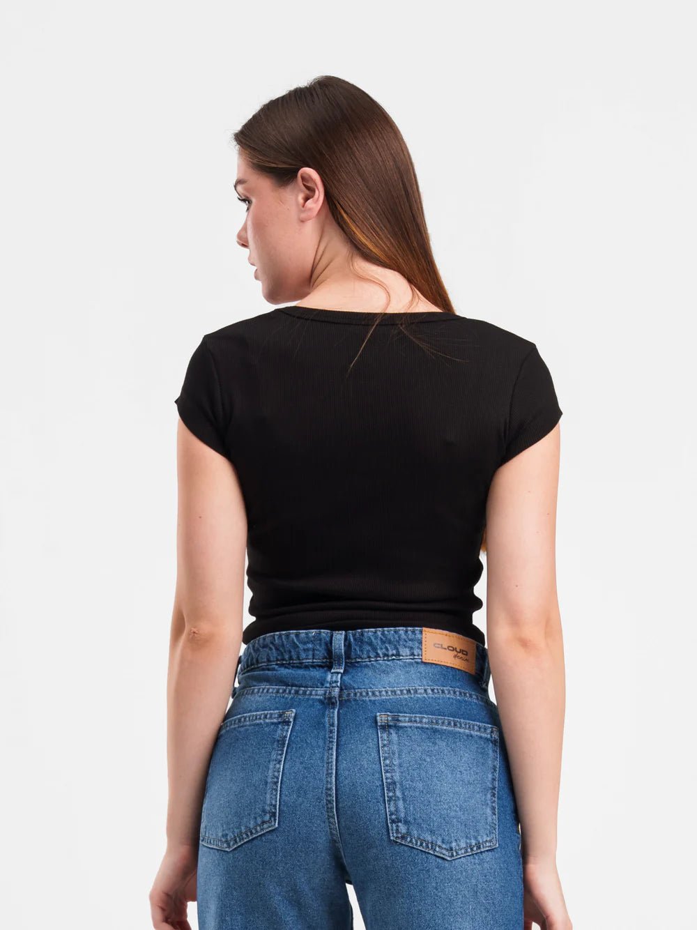 Top côtelé à col U à manches courtes - ELEM