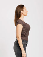 Top côtelé à col U à manches courtes - ELEM