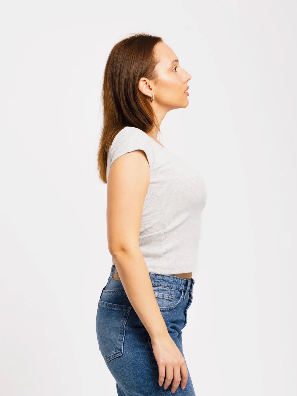 Top côtelé à col U à manches courtes - ELEM